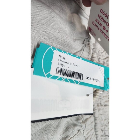 Roxy Oceanside Linen Blend Pant Women's L Stone Drawstring Beach Pants NWT - Picture 6 of 11